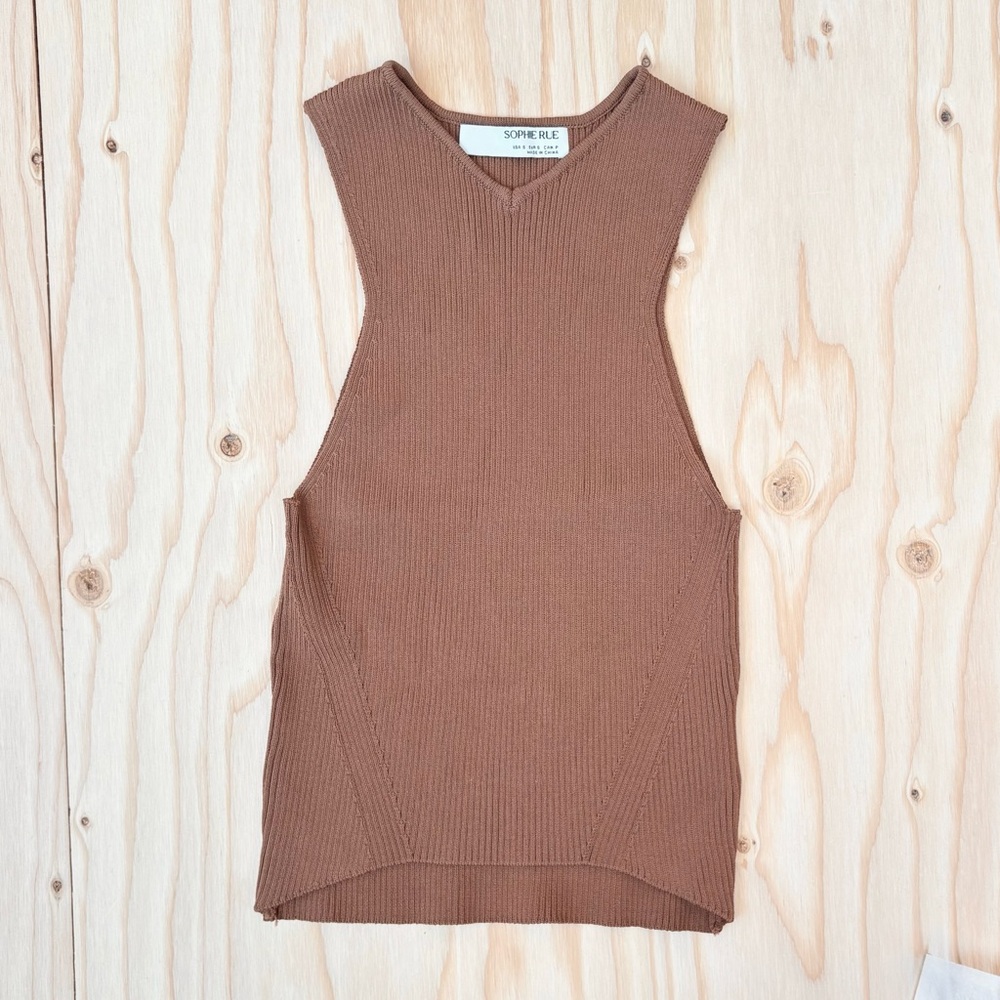 sophie rue angular tank – rib knit cocoa brown fitted body con S - like new